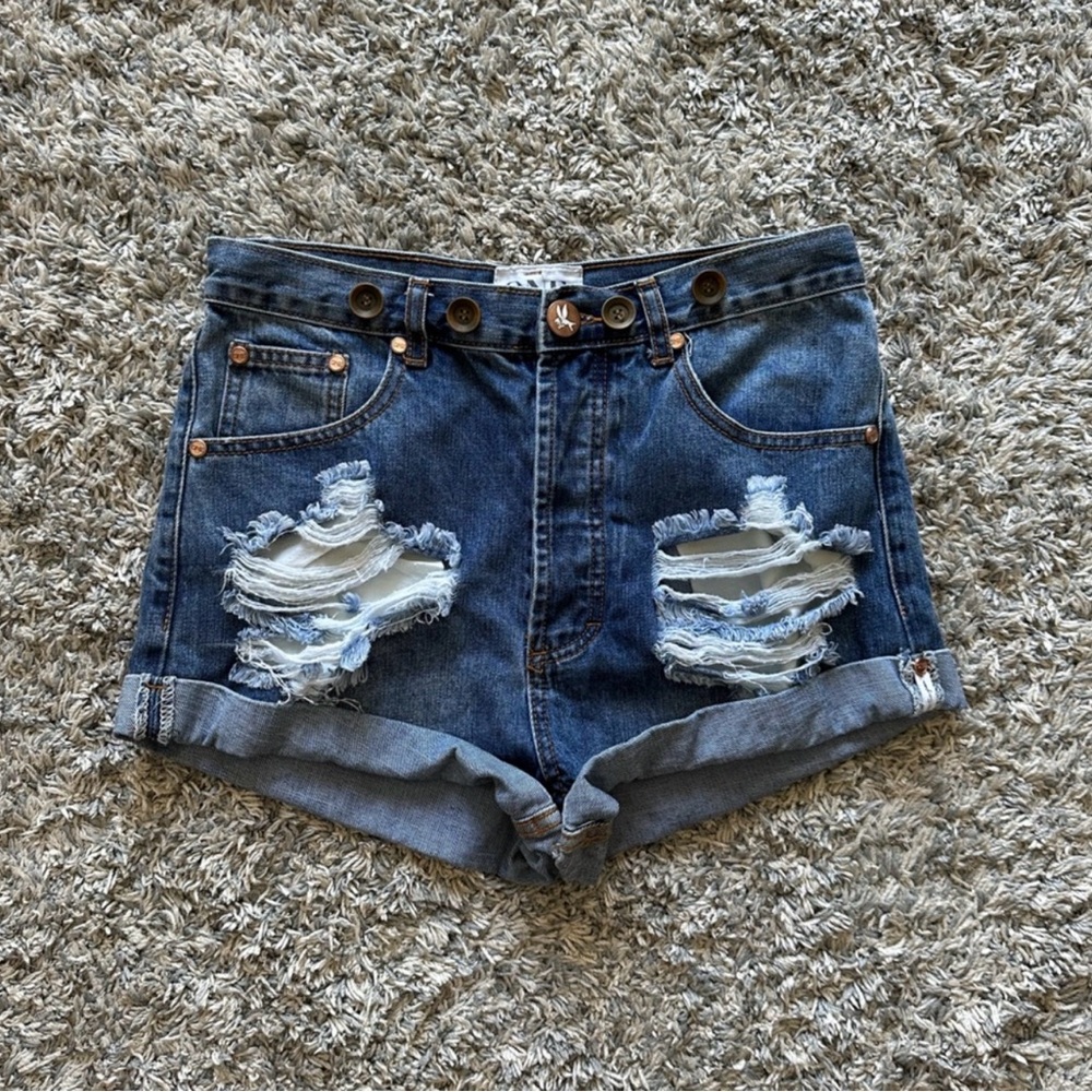 One Teaspoon Distressed Jean Shorts Button Fly
